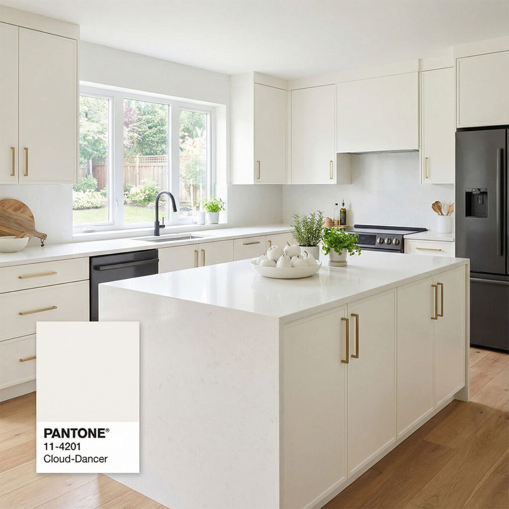 Kuchnia z wyspą wkolorze Pantone 11-4201